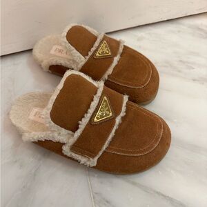 Prada Brown Furry Mules